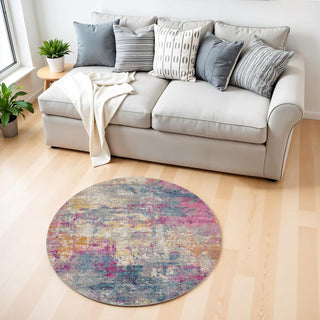 Home Outfitters 4' Ivory And Blue Abstract Round Rug