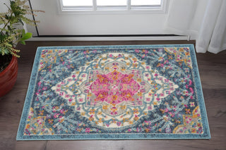 Home Outfitters 2' X 3' Blue And Ivory Medallion Distressed Area Rug