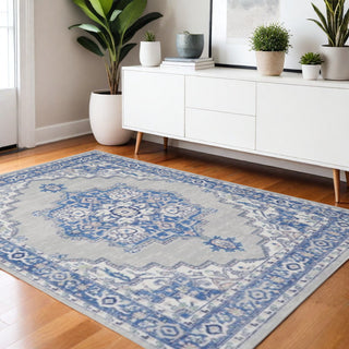 Home Outfitters 4' X 6' Blue And Gray Medallion Area Rug