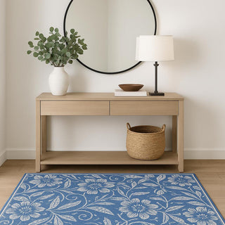 Home Outfitters 4' X 6' Blue And Ivory Floral Vines Distressed Area Rug