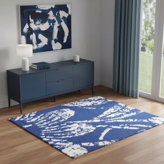 Home Outfitters 4' X 6' Navy Blue And Ivory Floral Distressed Area Rug