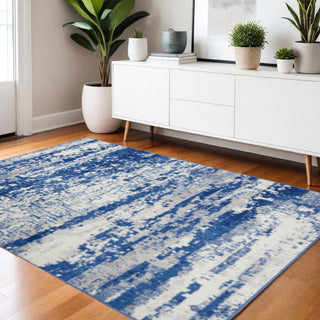 Home Outfitters 4' X 6' Ivory And Blue Ombre Distressed Area Rug