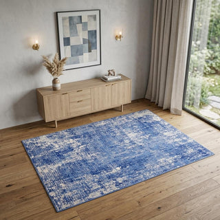 Home Outfitters 4' X 6' Blue And Ivory Abstract Distressed Area Rug