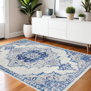 Home Outfitters 4' X 6' Ivory And Blue Medallion Area Rug