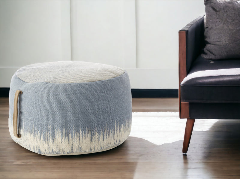 Home Outfitters 20" Blue and White Round Abstract Pouf Ottoman