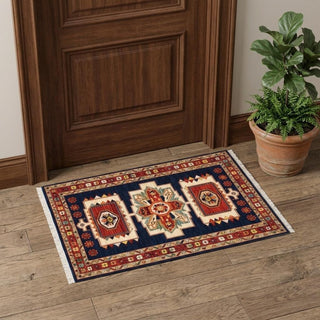 Home Outfitters 2' X 3' Blue Red Machine Woven Medallions Indoor Area Rug
