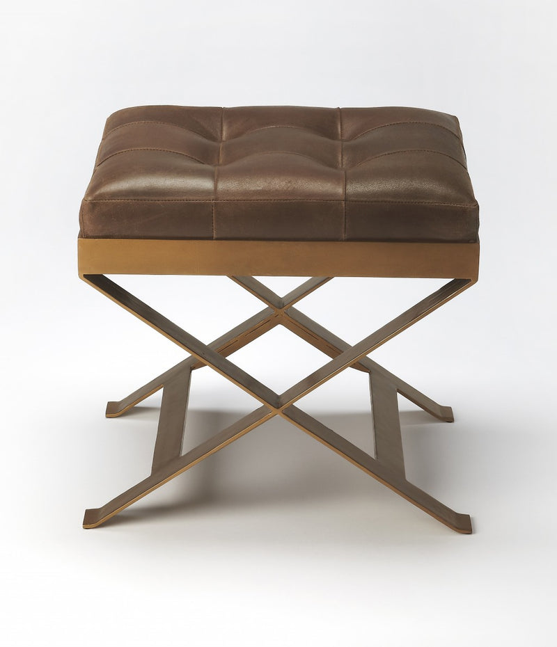 Home Outfitters 20" Brown Faux Leather Ottoman