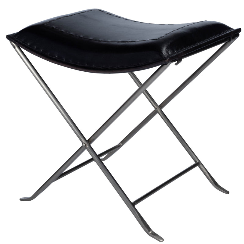 Home Outfitters 20" Black Faux Leather And Gray Ottoman