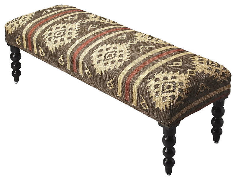 Home Outfitters 48" Brown Upholstered Wool Southwest Distressed Bench