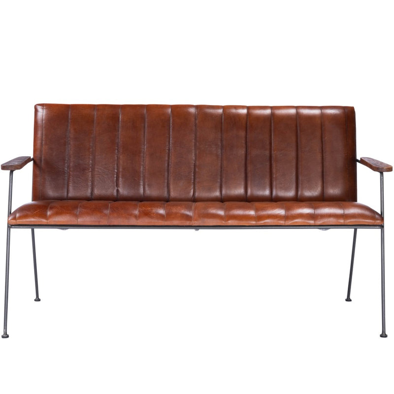 Home Outfitters 53" Brown and Black Upholstered Faux Leather Distressed Bench