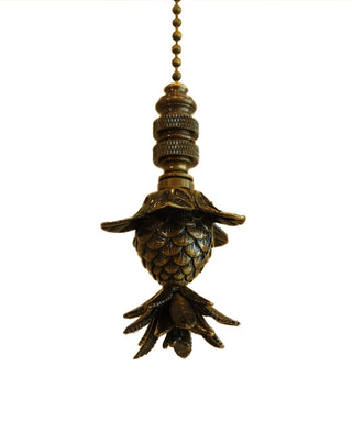 Blooming Pineapple Ceiling Fan Pull, 3"H with 12" Antiqued Brass Chain