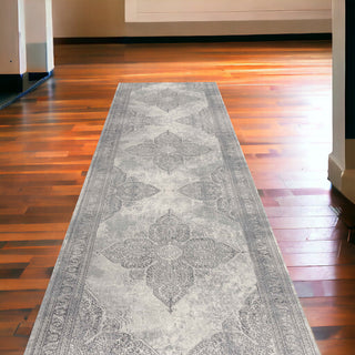 Home Outfitters 2' X 20' Gray Distressed Medallion Runner Rug