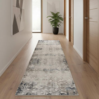 Home Outfitters 2' X 20' Navy And Beige Distressed Vines Runner Rug