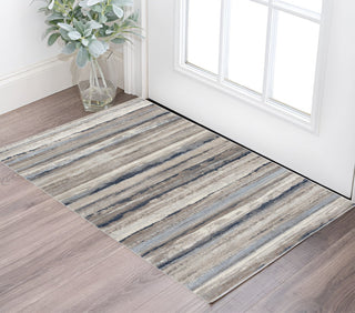 Home Outfitters 2' X 3' Blue And Beige Distressed Stripes Scatter Rug