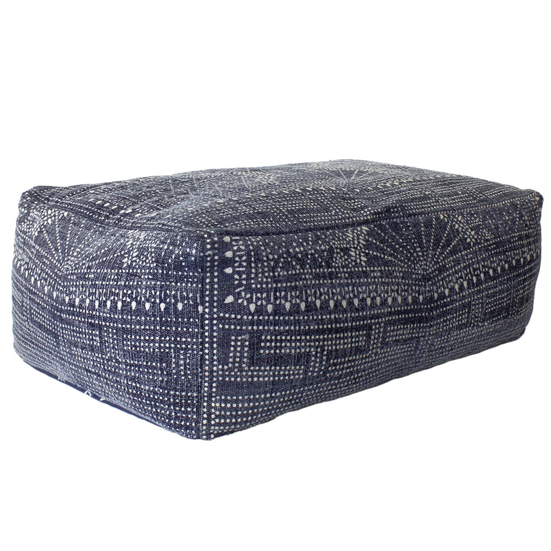 Home Outfitters Navy Blue Patterned Rectangle Pouf