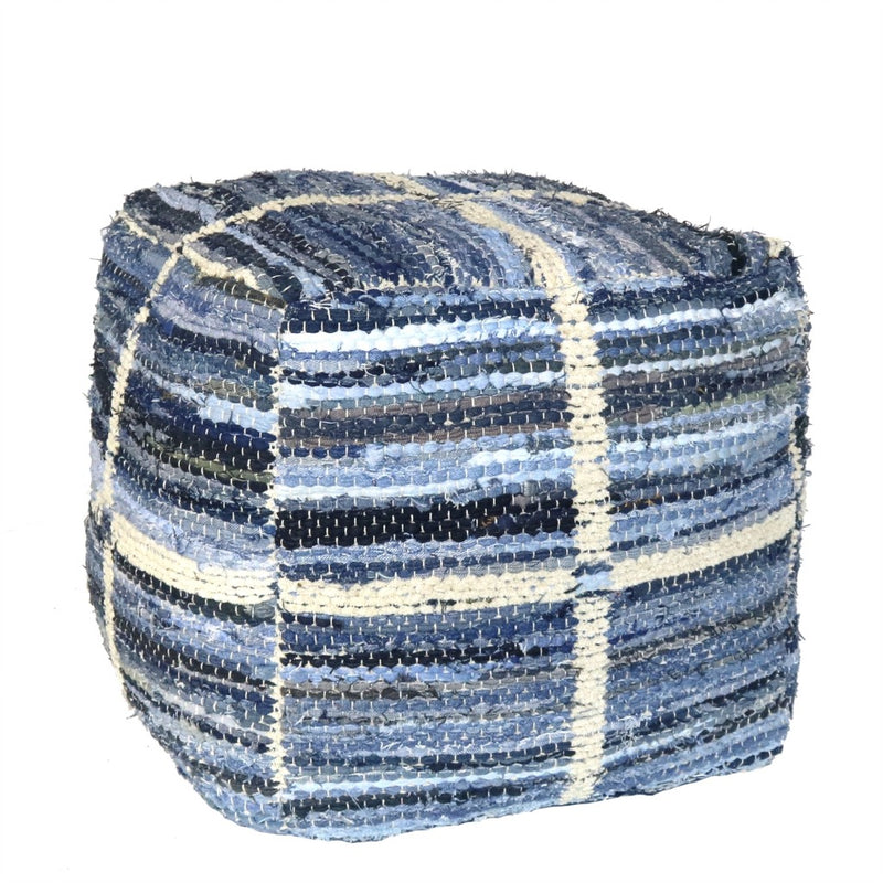 Home Outfitters Blue Striped Square Pouf