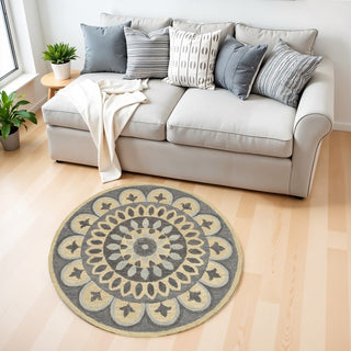 Home Outfitters 4' Round Gray Floral Bloom Area Rug