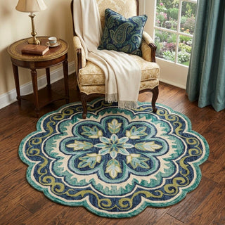 Home Outfitters 4' Round Green Floral Artwork Area Rug