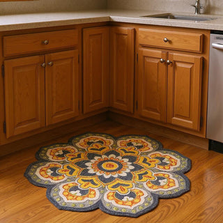 Home Outfitters 4' Gray Wool Geometric Hand Tufted Round Rug