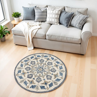 Home Outfitters 4' Round Blue Floral Oasis Area Rug