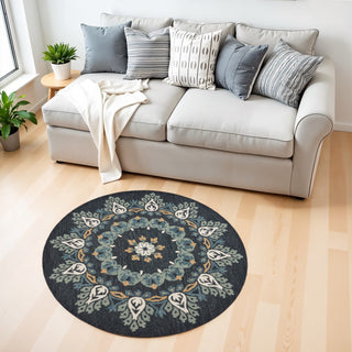 Home Outfitters 4' Round Black Floral Paradise Area Rug