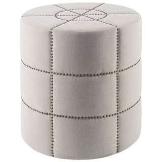 Home Outfitters 20" Cream Linen Round Footstool Ottoman