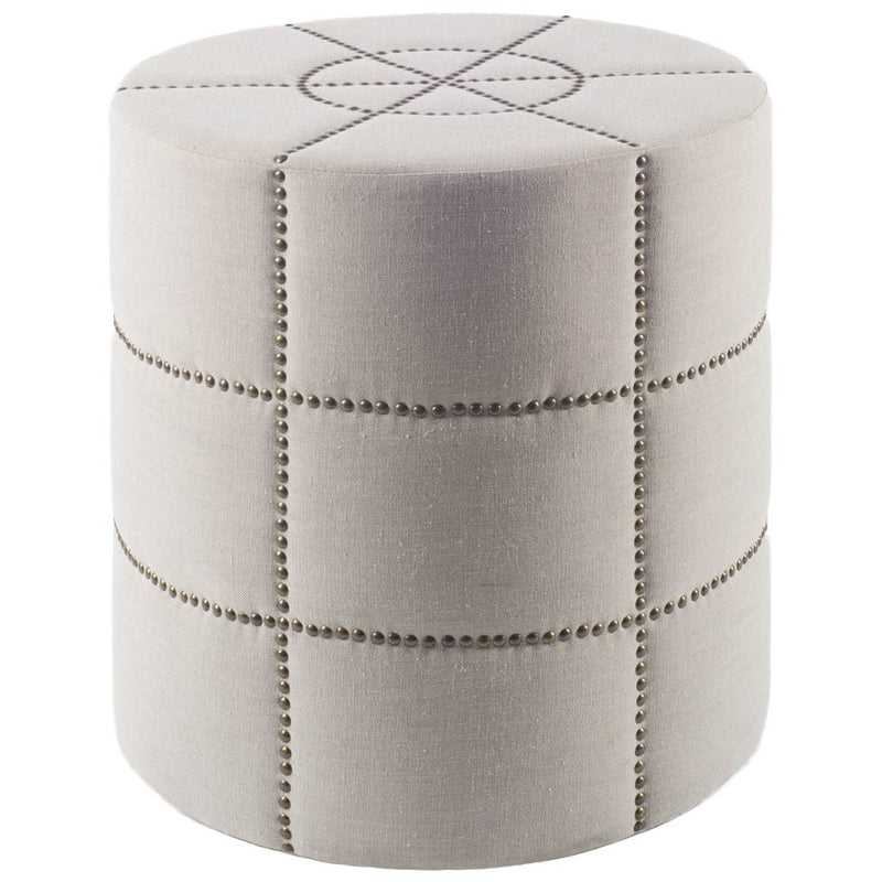Home Outfitters 20" Cream Linen Round Footstool Ottoman