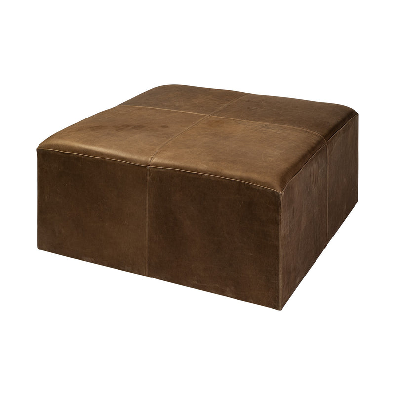 Home Outfitters 36" Brown Faux Leather Cube Ottoman