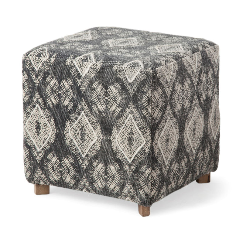 Home Outfitters 19" Gray 100% Cotton And Brown Cube Ottoman