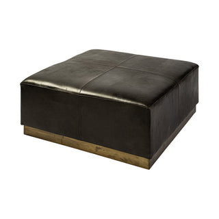 Home Outfitters 36" Black Faux Leather and Brown Footstool Ottoman