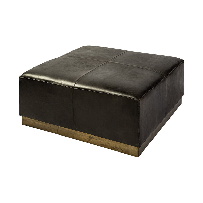 Home Outfitters 36" Black Faux Leather And Brown Footstool Ottoman