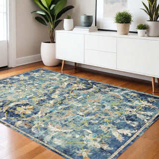 Home Outfitters 4' X 6' Blue and White Jacobean Pattern Area Rug