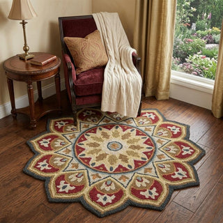 Home Outfitters 4' Round Red Decorative Petaled Edge Area Rug