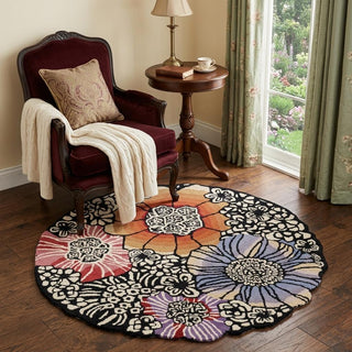 Home Outfitters 4' Round Red and Black Floral Area Rug