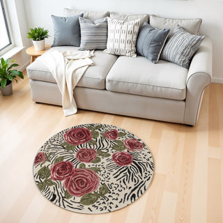 Home Outfitters 4' Round Red Rose Bed Area Rug
