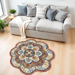 Home Outfitters 4' Round Red Layered Petals Area Rug