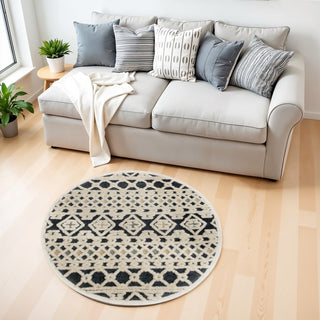 Home Outfitters 4' Round Blue and Cream Decorative Area Rug