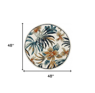 Home Outfitters 4' Round Blue and White Tropical Area Rug