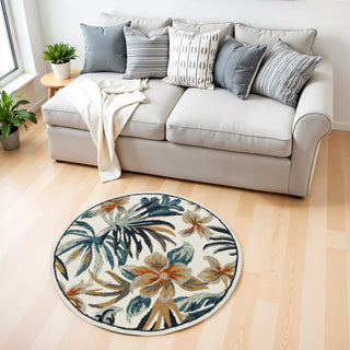 Home Outfitters 4' Round Blue and White Tropical Area Rug