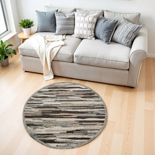 Home Outfitters 4' Round Brown and Gray Camouflage Area Rug