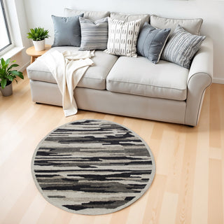 Home Outfitters 4' Round Black and Gray Camouflage Area Rug