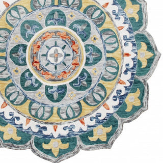 Home Outfitters 4' Round Teal Floral Mandala Area Rug