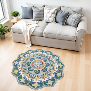 Home Outfitters 4' Round Teal Floral Mandala Area Rug