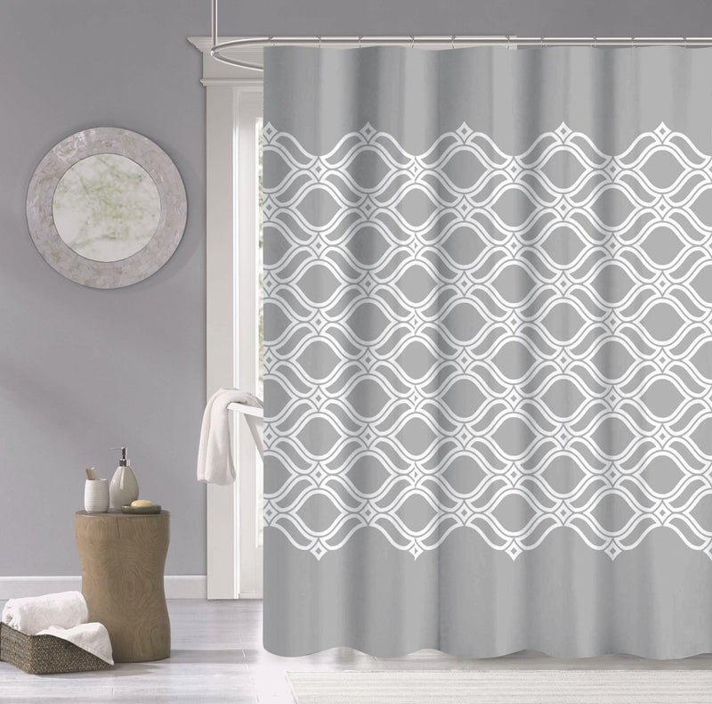 Home Outfitters Gray and White Printed Lattice Shower Curtain