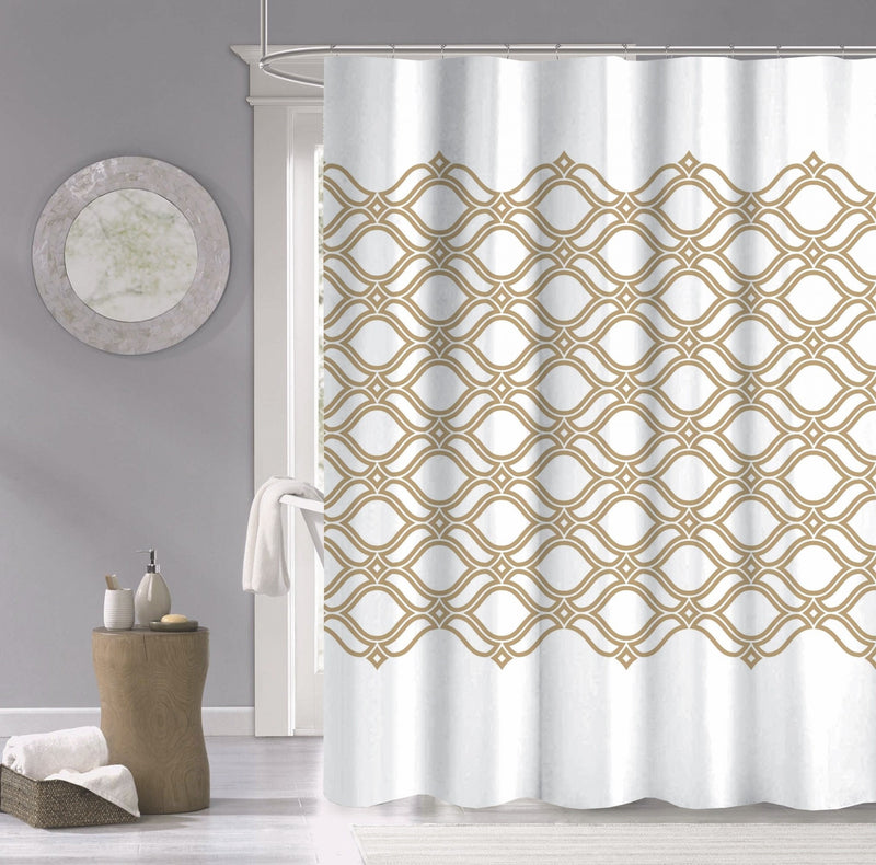 Home Outfitters Gold and White Printed Lattice Shower Curtain