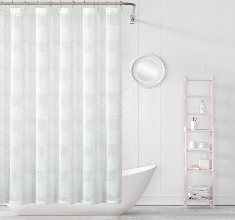 Home Outfitters White Striped Embroidered Shower Curtain