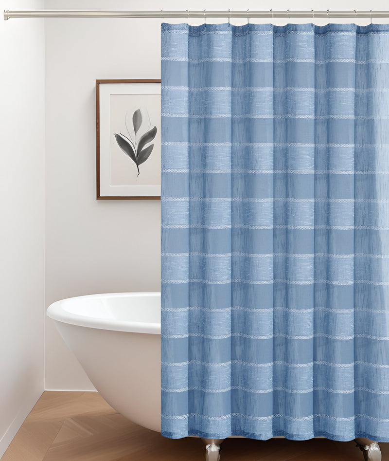 Home Outfitters Blue Striped Polyester Embroidered Shower Curtain