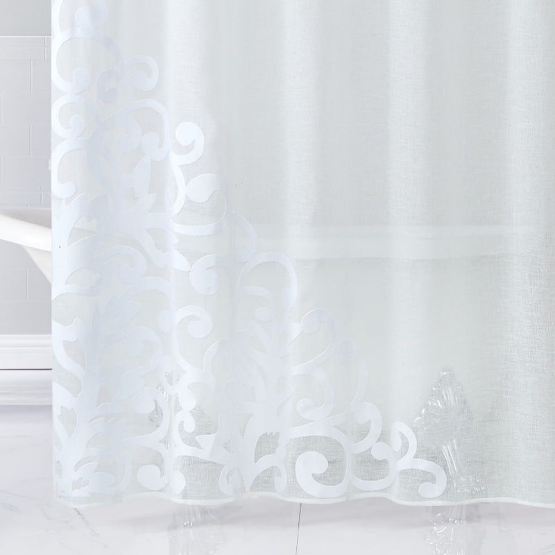 Home Outfitters White Contemporary Velvet Scroll Shower Curtain