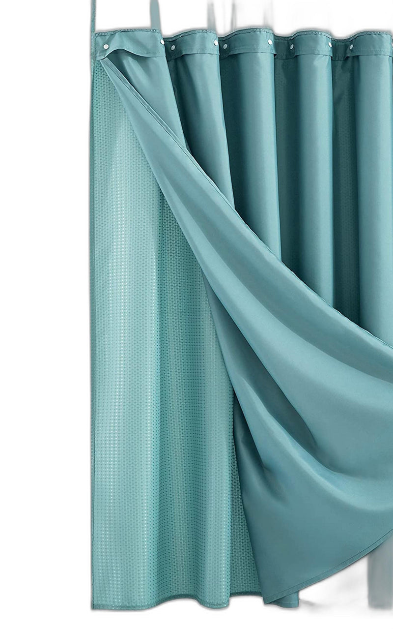 Home Outfitters Teal Sheer and Grid Shower Curtain and Liner Set