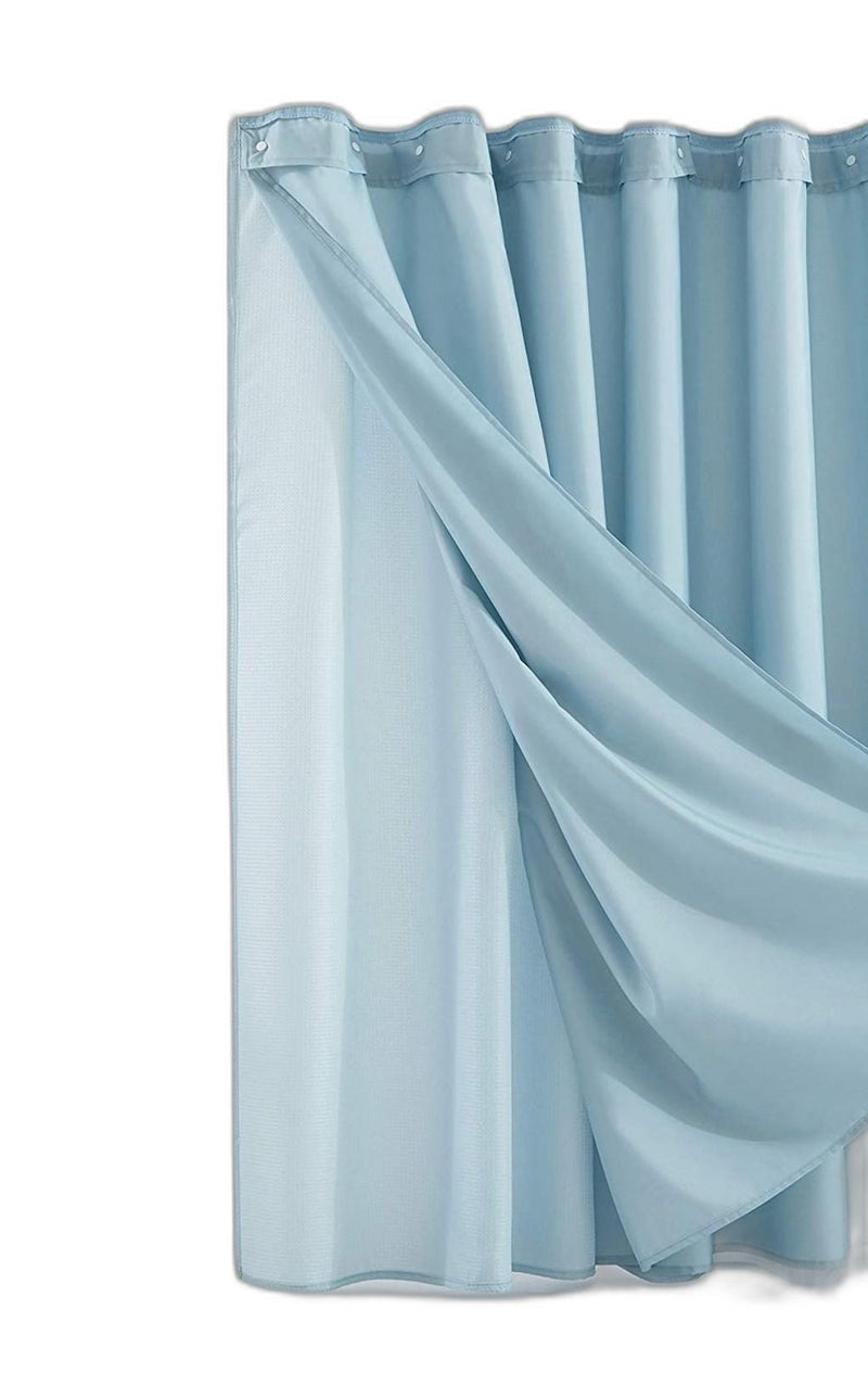 Home Outfitters Light Blue Sheer and Grid Shower Curtain and Liner Set